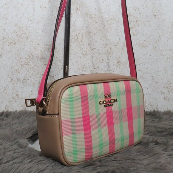 Coach Mini Jamie Camera Bag with Plaid Print (Pink) - Picture 2 of 6